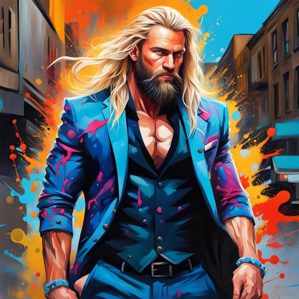 Muscular Man in Suit: Graffiti Street Art