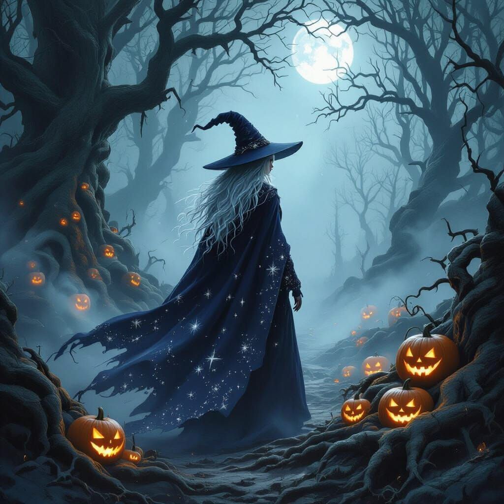Mystical Witch in Dark Fantasy Forest
