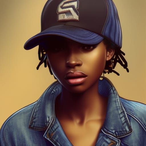 Beautiful Black Girl in Jeans Jacket Portrait