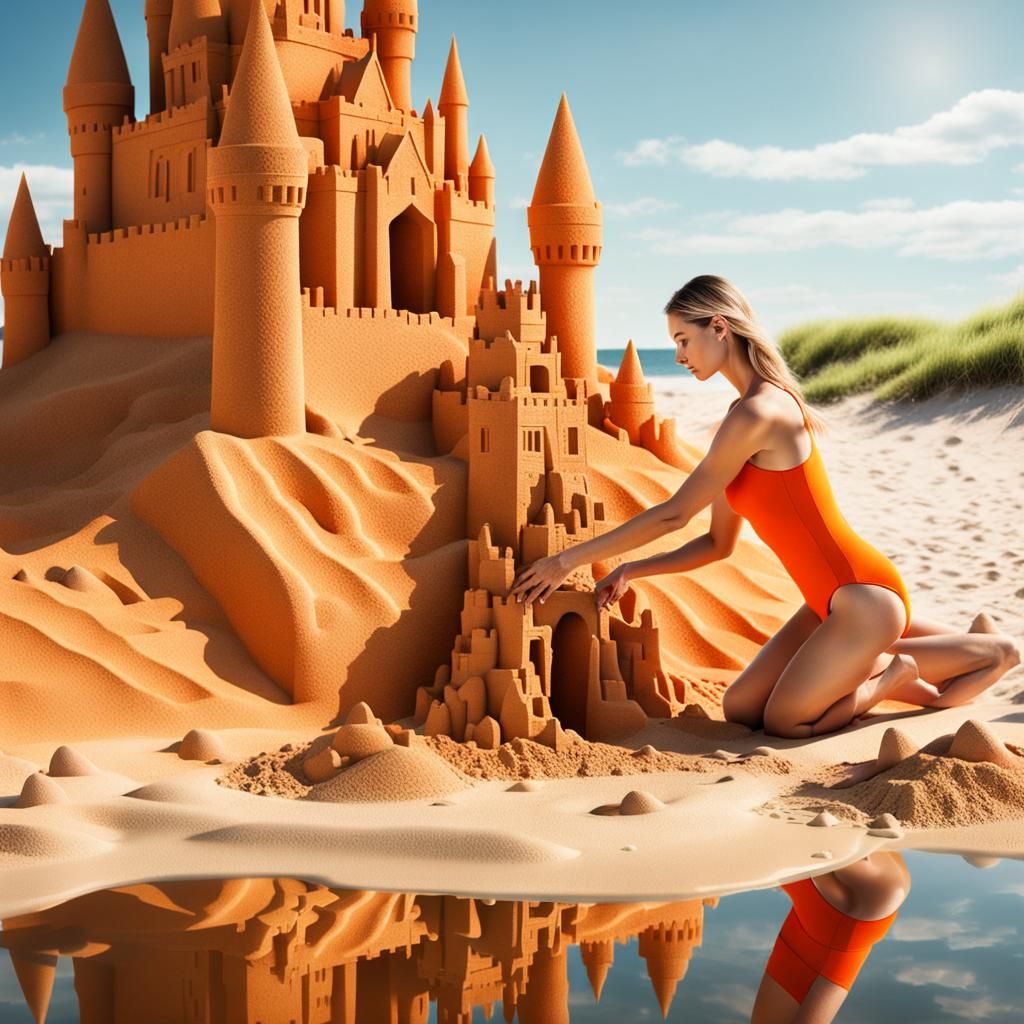 Recursive Sandcastle Dreamscape in Photorealistic Style