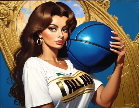 Sophia Loren as Oil Painting with Basketball