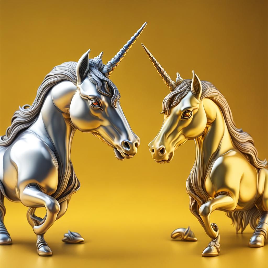 Hyperrealistic Yellow Unicorn Earrings in Splash Art