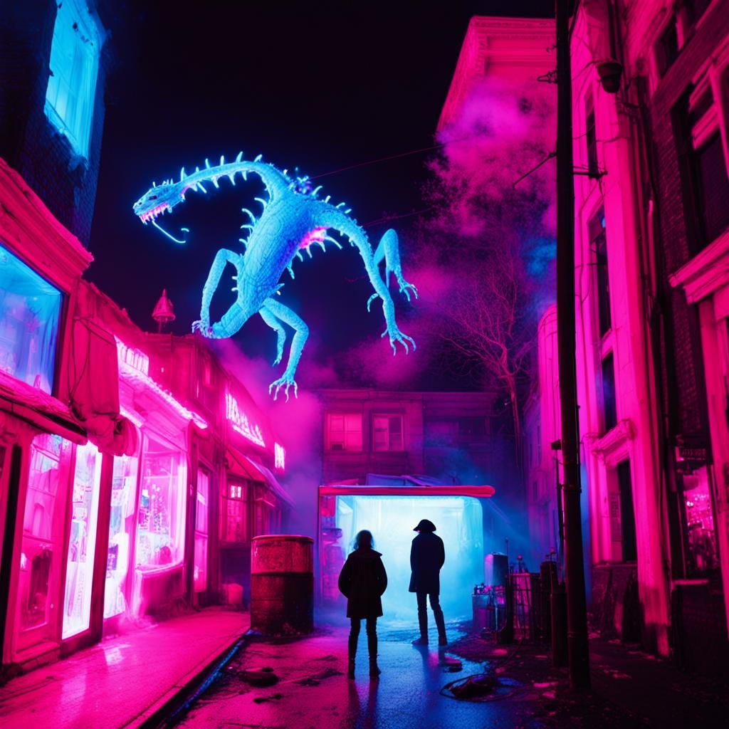 Cyberpunk Goth Scene with Monsters and Neon
