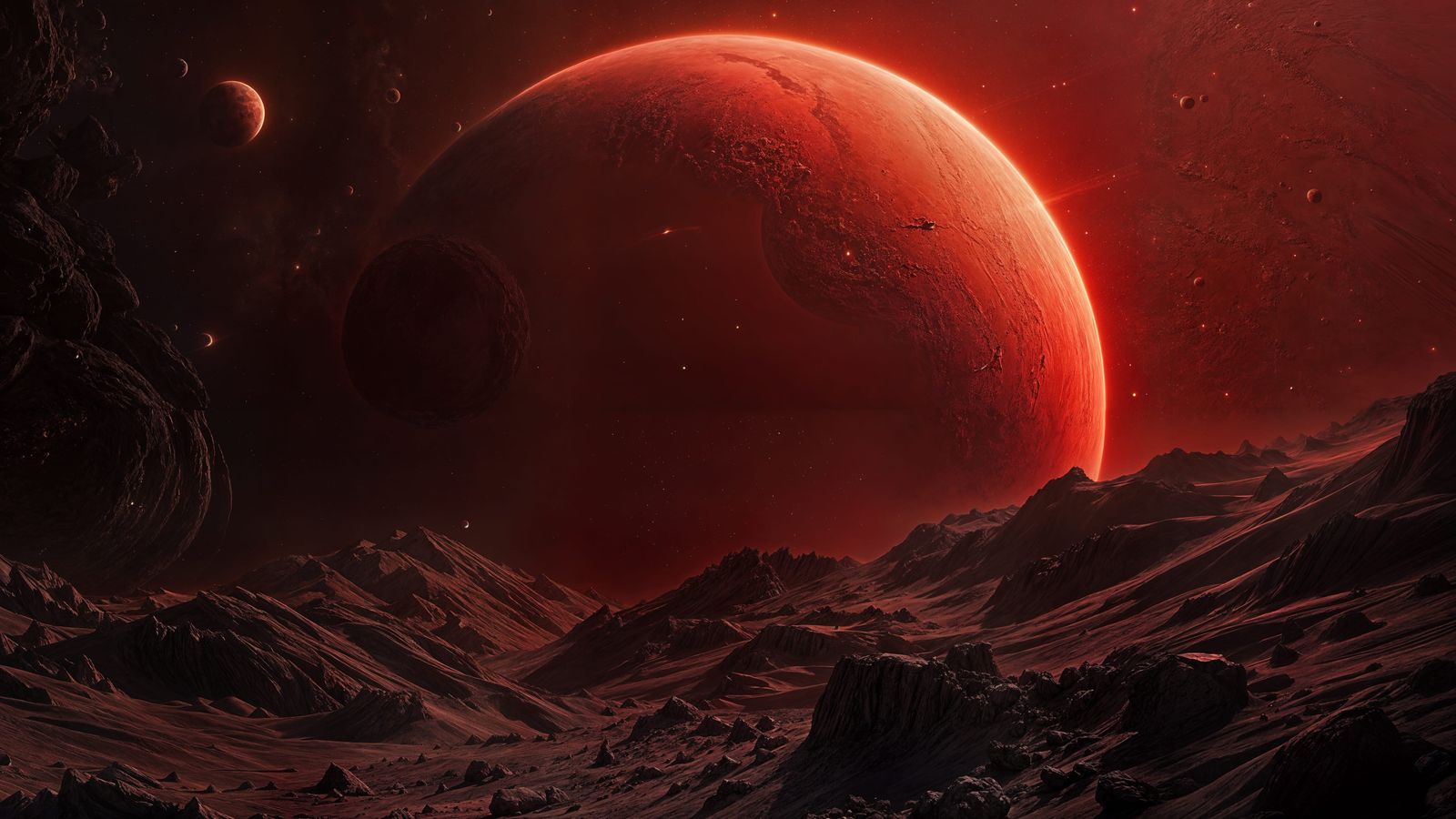 Dark Red Planet in Outer Space