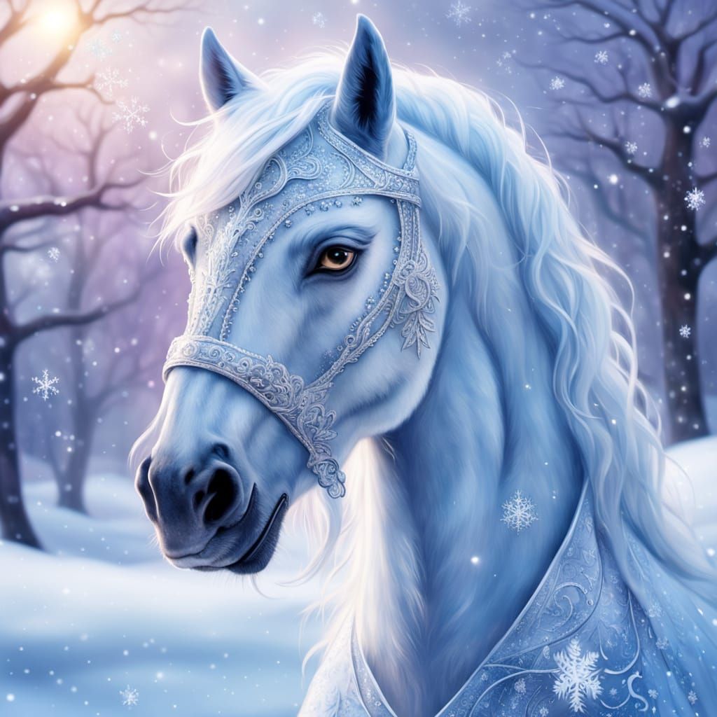 Elegant Snow Horse Portrait in Fantasy Style