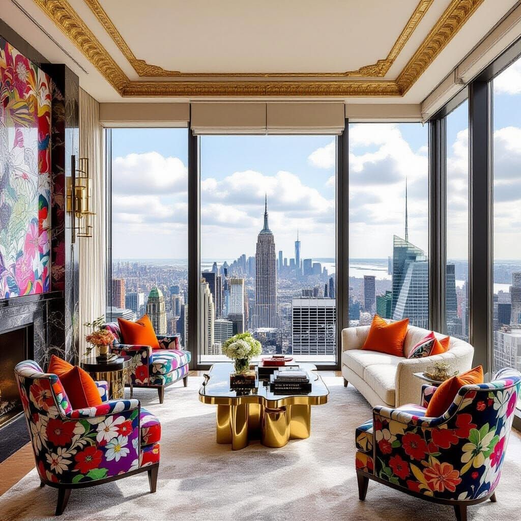 Luxurious Penthouse Interior with City Skyline View