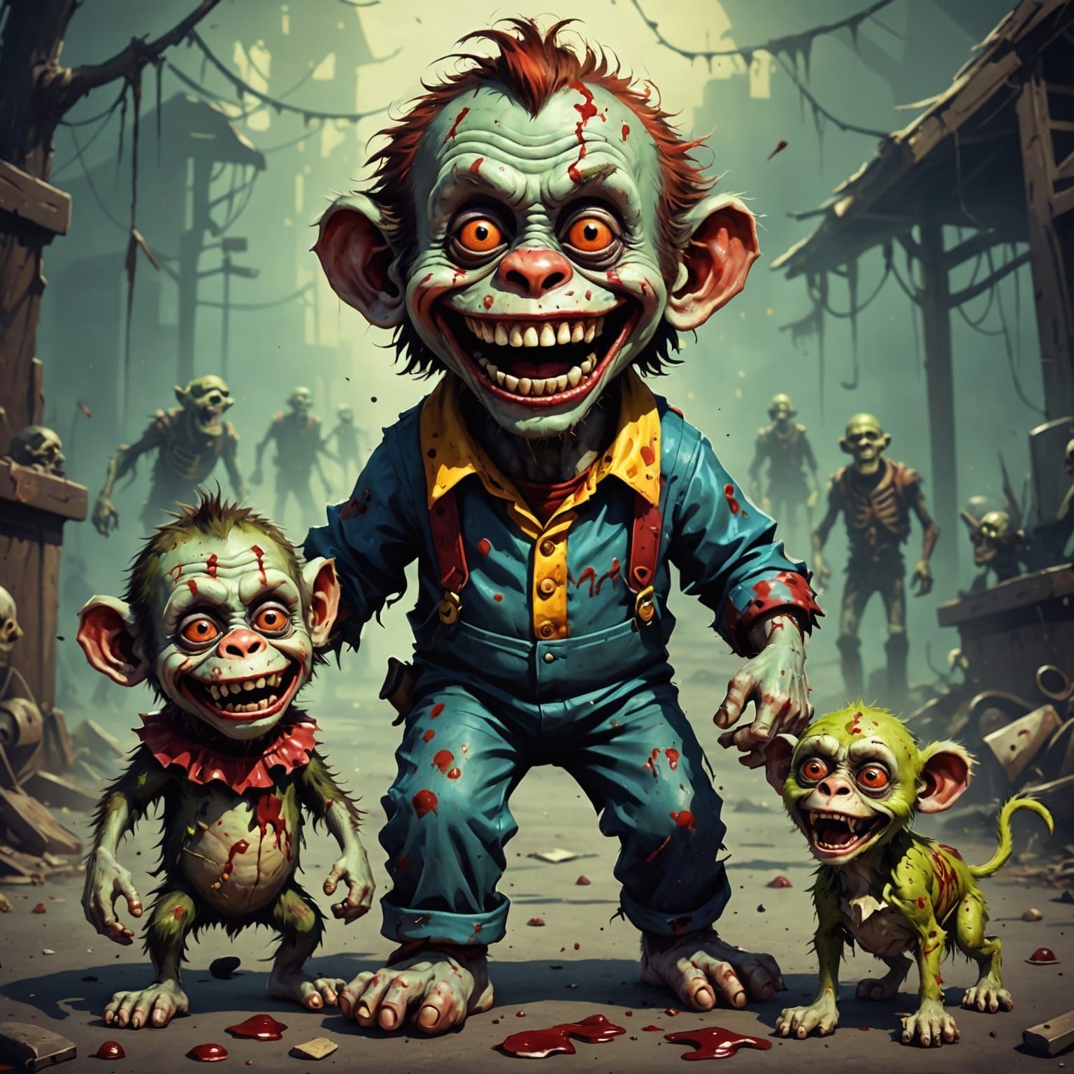 Creepy Clown and Zombie Monkey Toddler's Bloody Playground