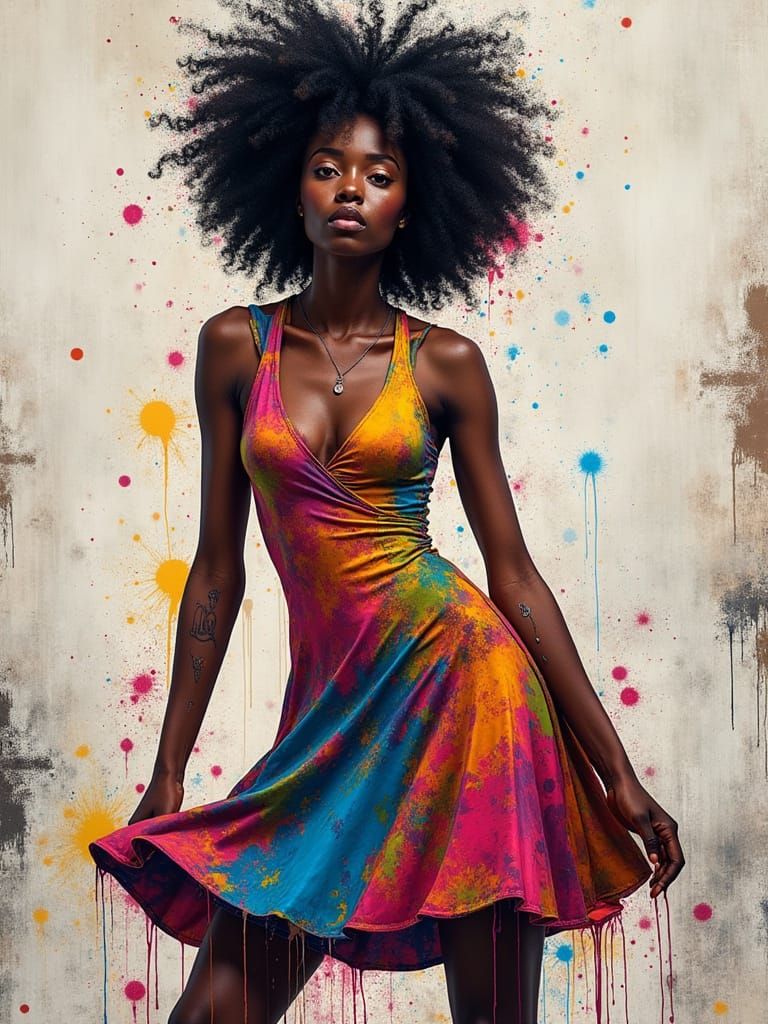 Black Woman in Skater Dress: Graffiti Splash Art