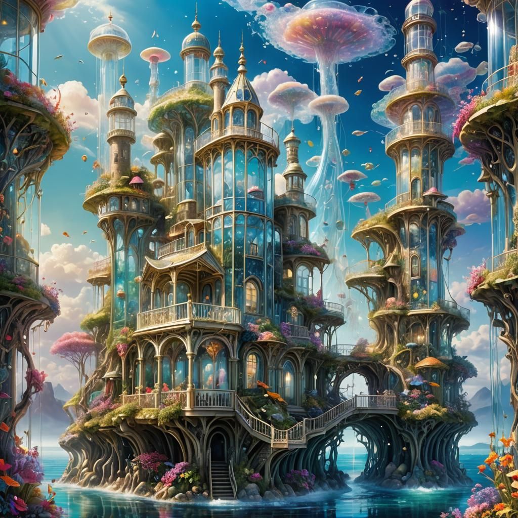 dreamscape a fully transparent Majestic glass light house award winning, concept design, polycarbonate, visible aquatic ...