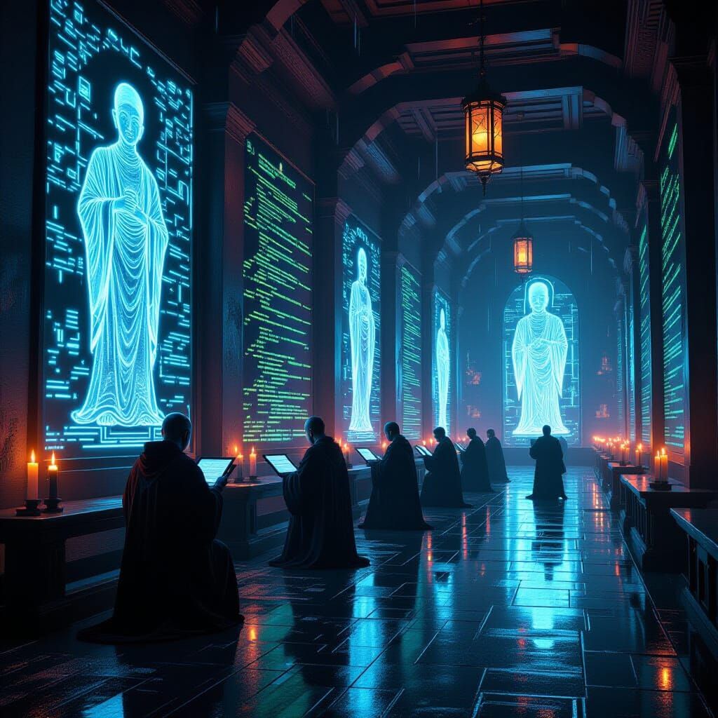 Cyberpunk Monastery: Monks Decoding Digital Enlightenment