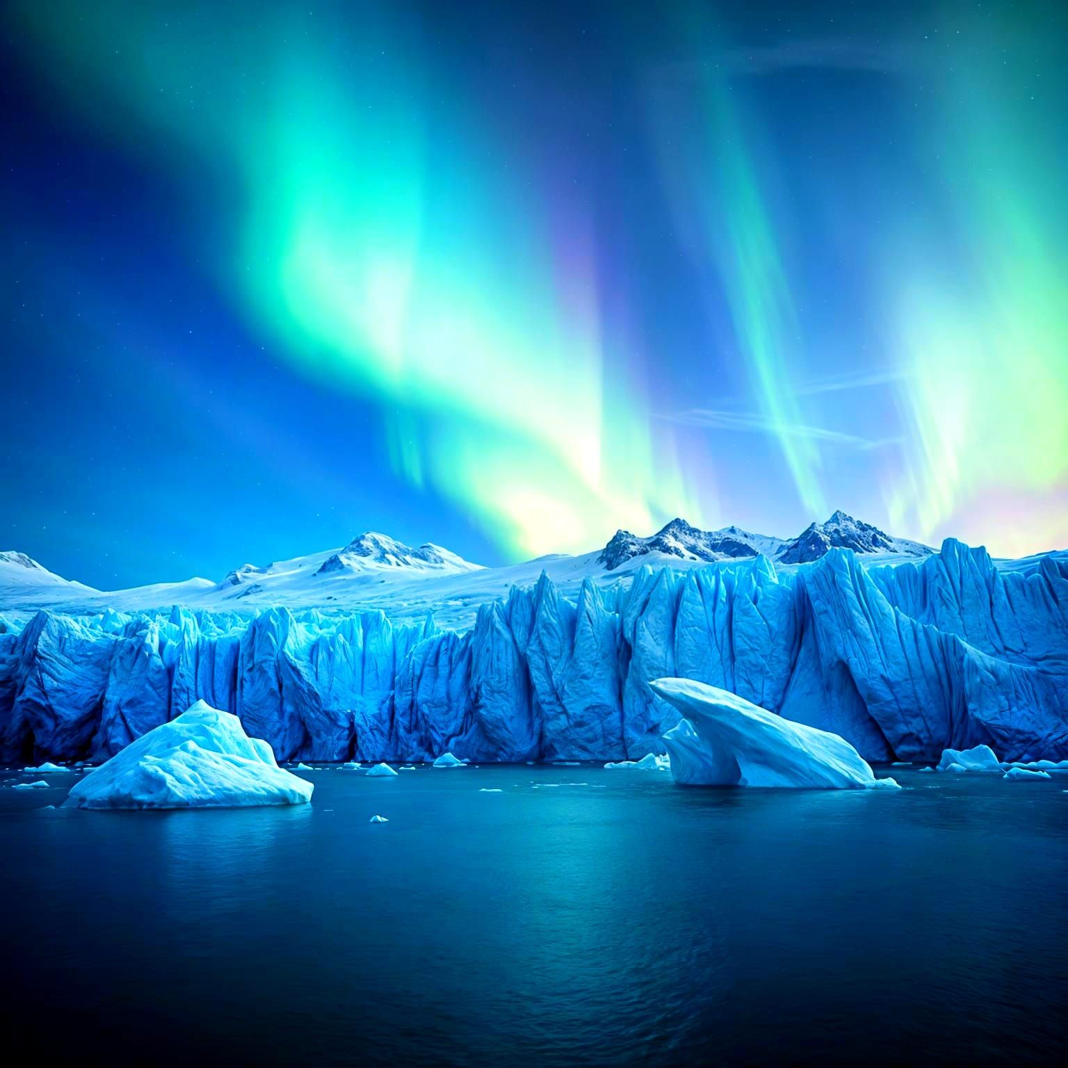 Glacier and Aurora Borealis Double Exposure