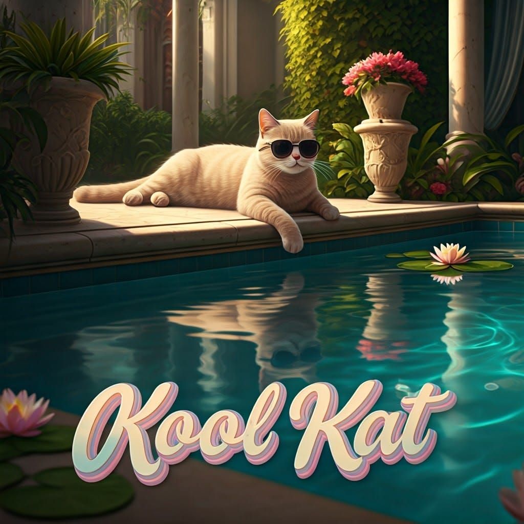 A sleek, short-haired light beige cat with a charming smile,...