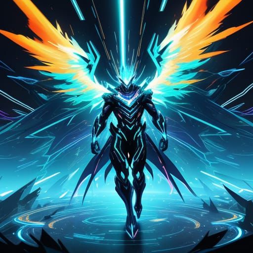 Mythical Creature Made of Glowing Code and Digital Energy