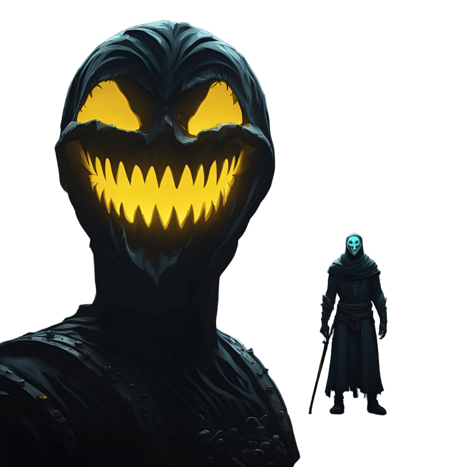 Sinister Figure in Darkness with Smiley Mask