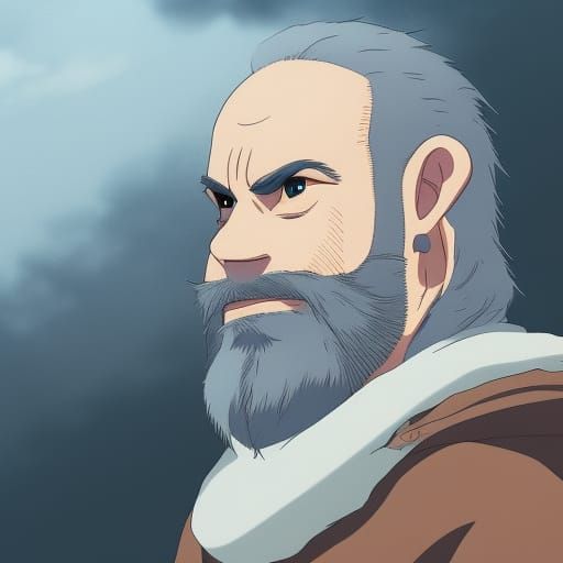 Anime Style Portrait of Armored Middle-Aged Man