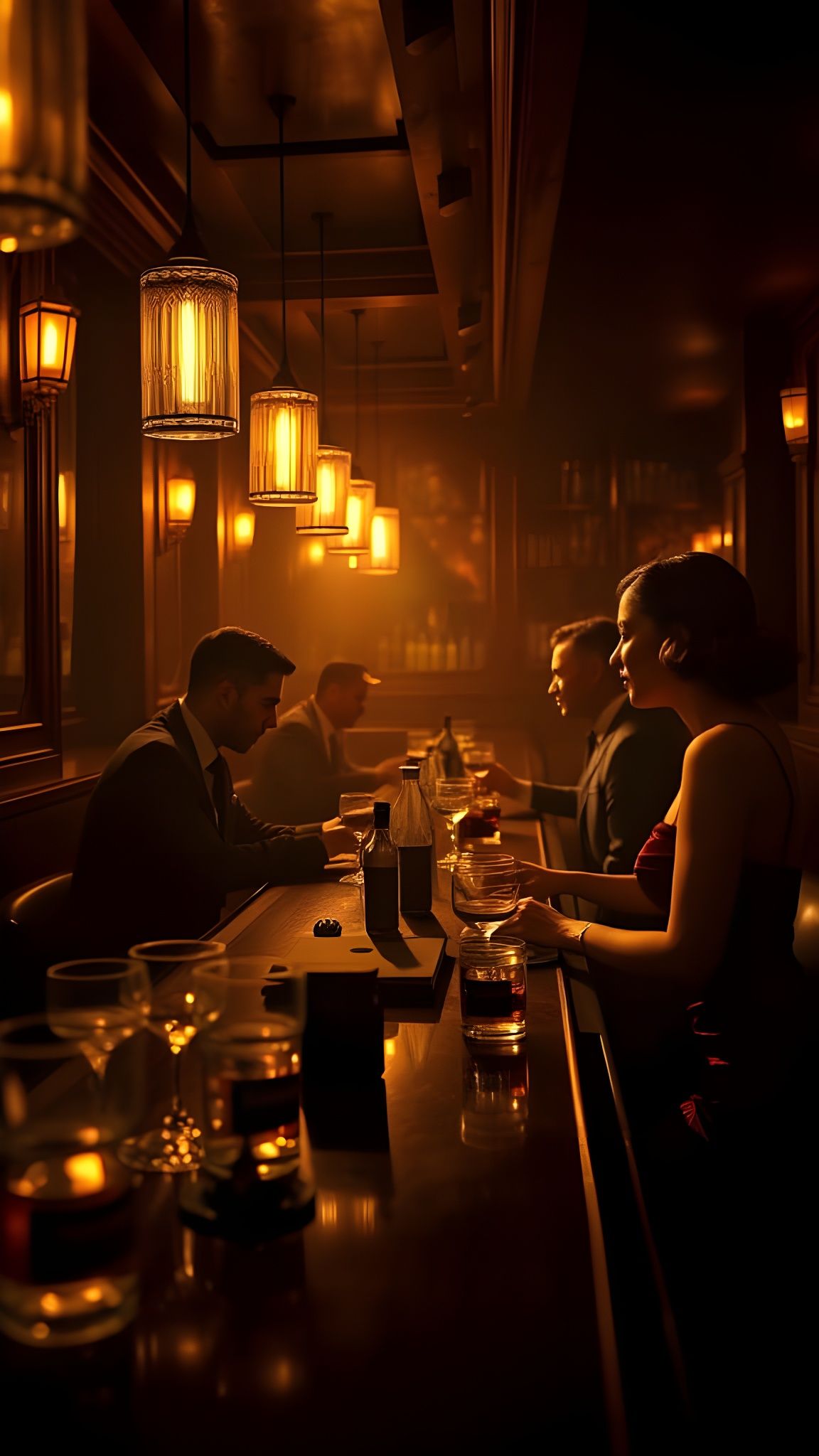 Glamorous 1920s Speakeasy Scene in Art Deco Style