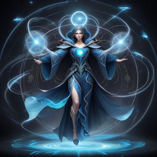 Majestic Cyclomancer: Aerial Entity in Azure Robe