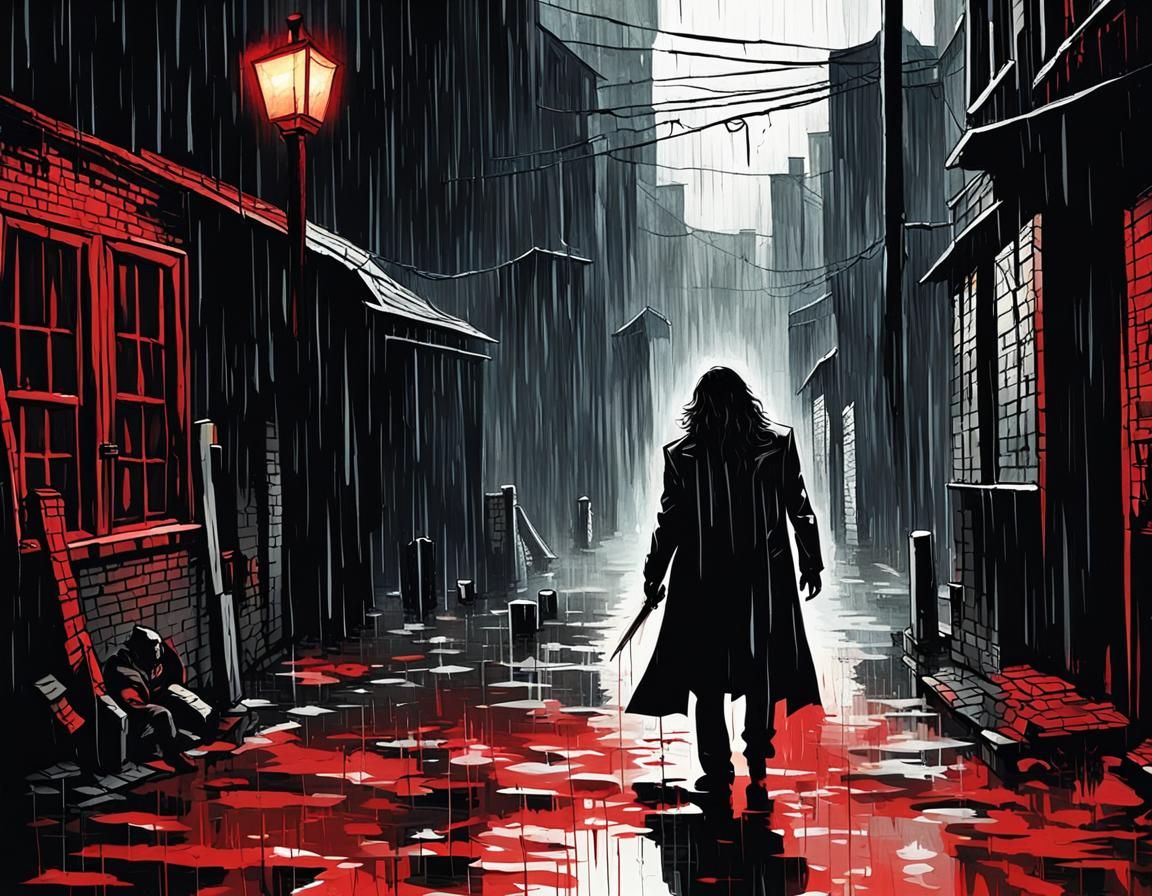 Eric Draven Confronts Murderers: Dark Fantasy Illustration