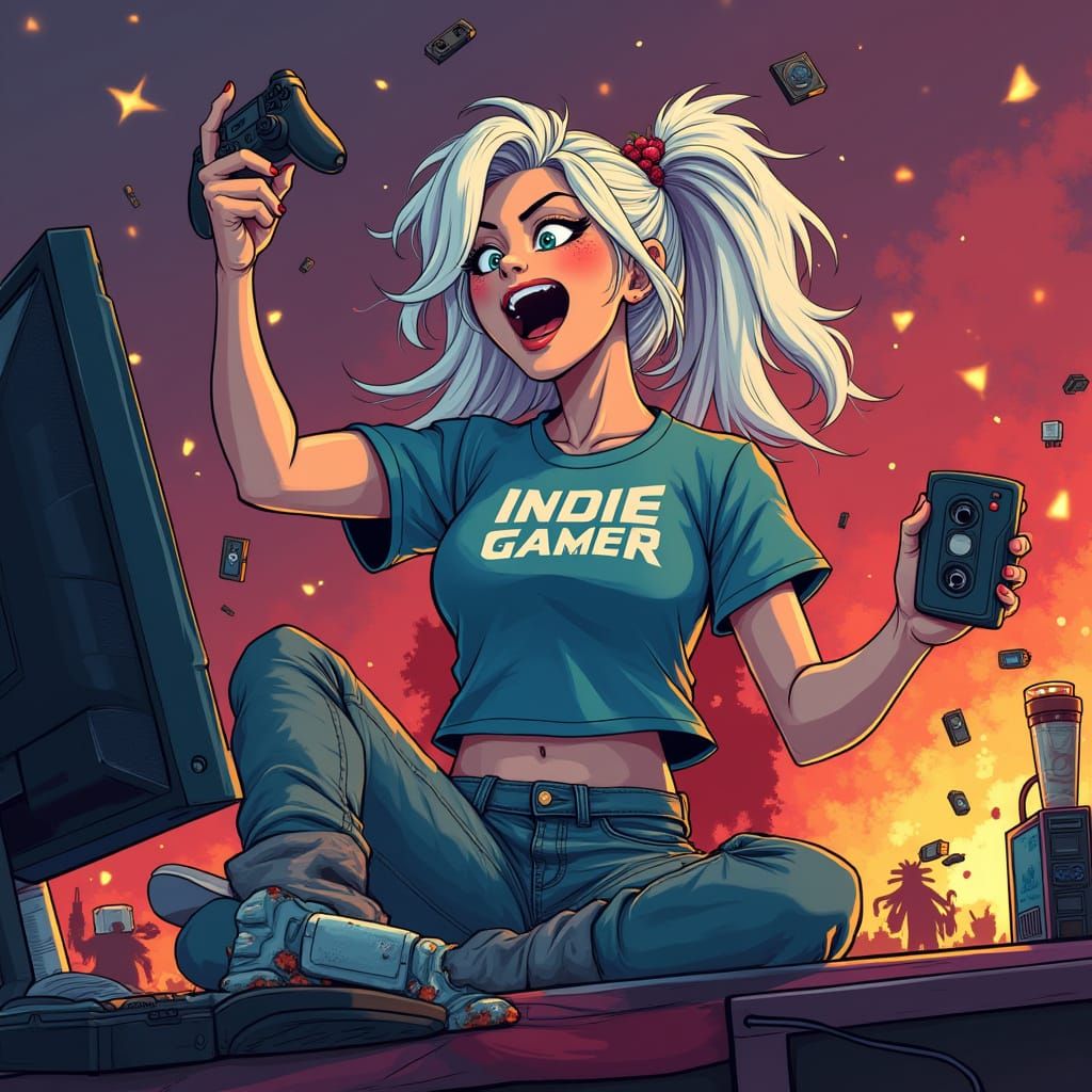 Nerdy Woman in Explosive Action, Inspired by Alfonso Azpiri ...