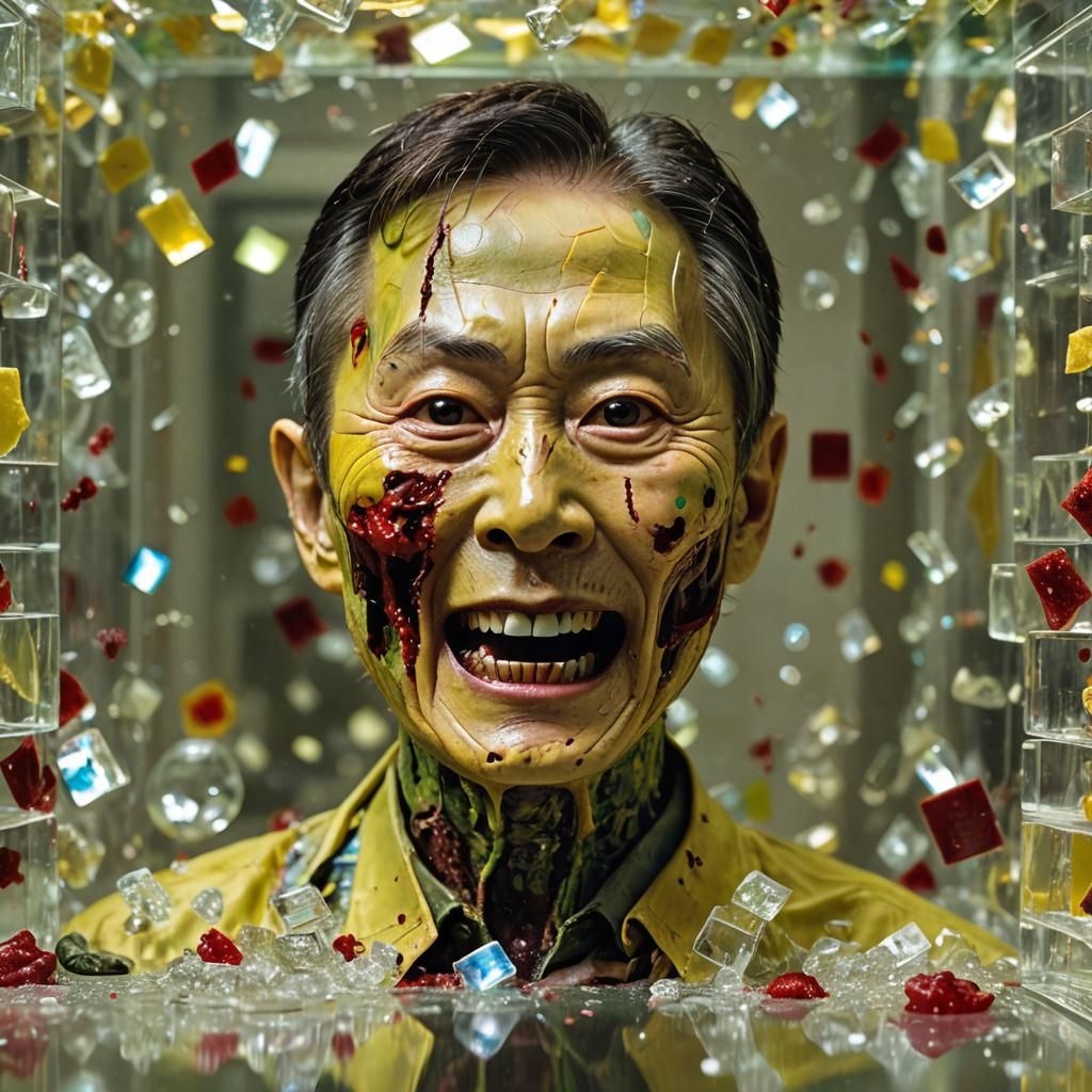 Zombie Face in Cube with Floating Records