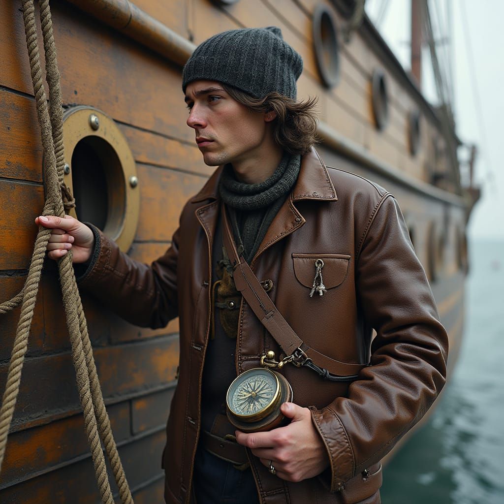 Explorer Bound to a Ship's Belly in Industrial Aesthetic