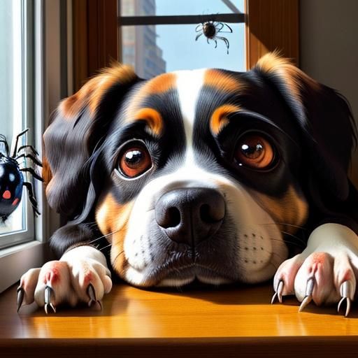 Angry Dog and Spider, High Contrast Close-Up