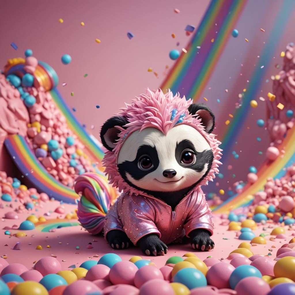 Cute Chibi Badger Cub on Rainbow Slide