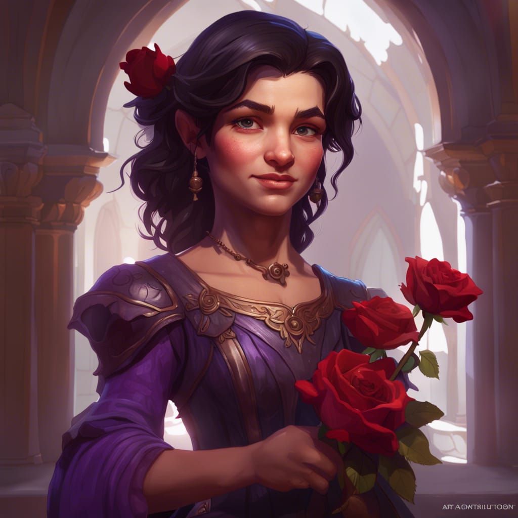 Halfling Portrait in Elegant Dress, Detailed Fantasy Art