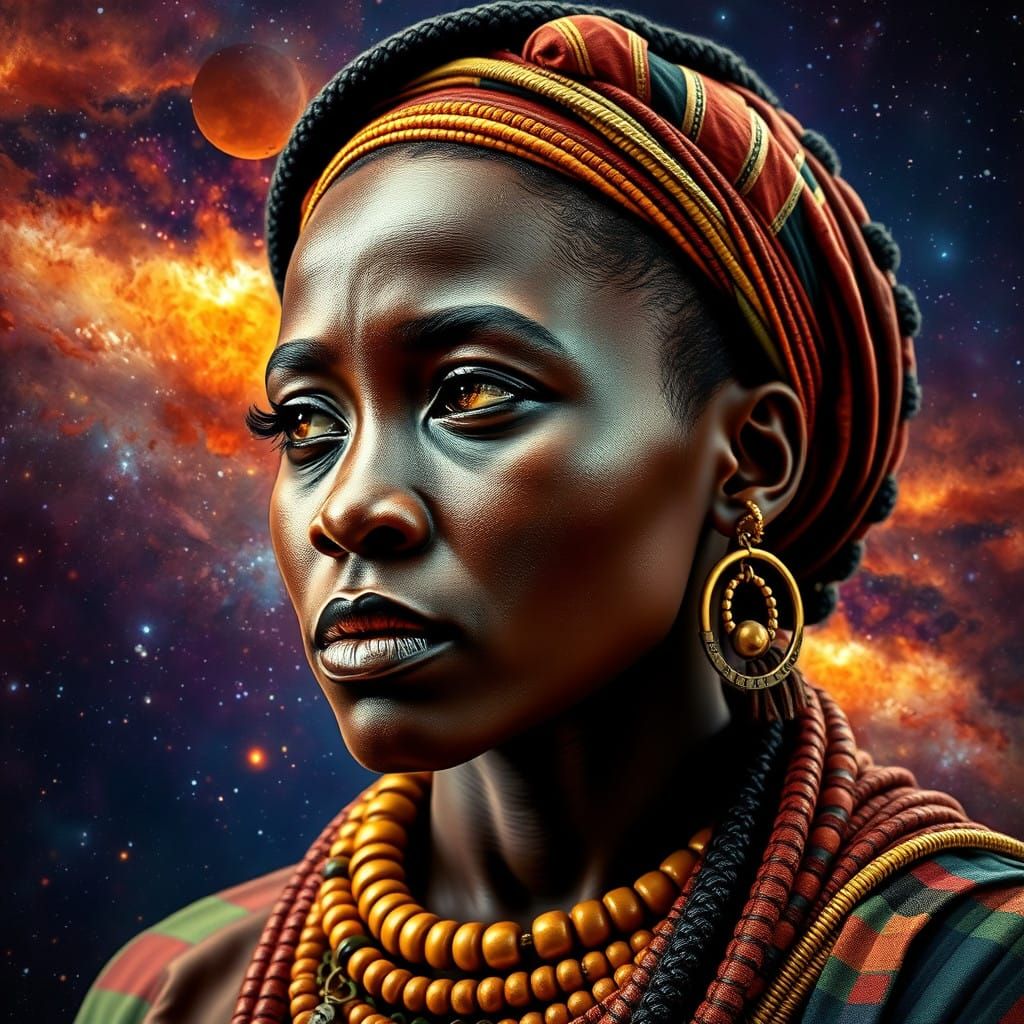 A Zulu Goddess in Hyperrealistic Splash Art