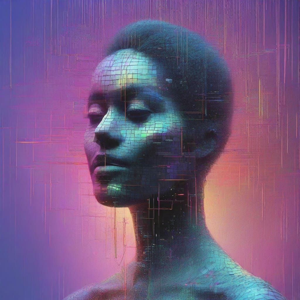 Hyperrealistic Biometric Vaporwave Glitch Art