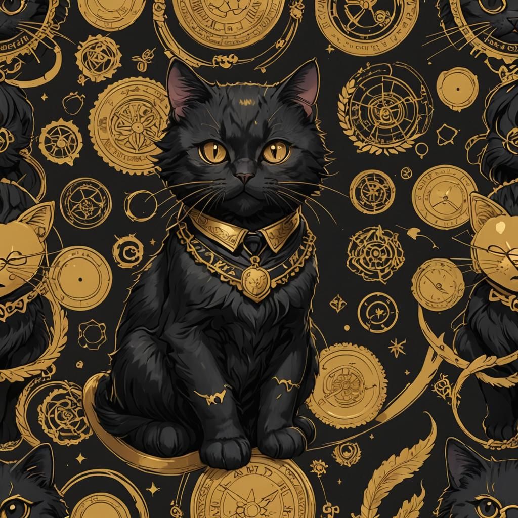 Dark Academia Black and Gold Cat Portrait