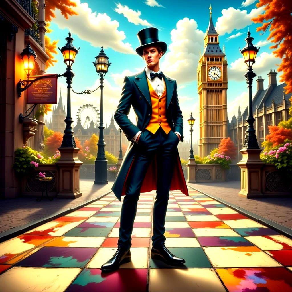 Charismatic Gentleman on a Whimsical Chessboard Victorian Lo...