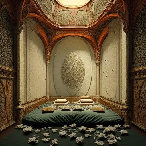 Romantic Medieval Bed Chamber in Oil Painting Style