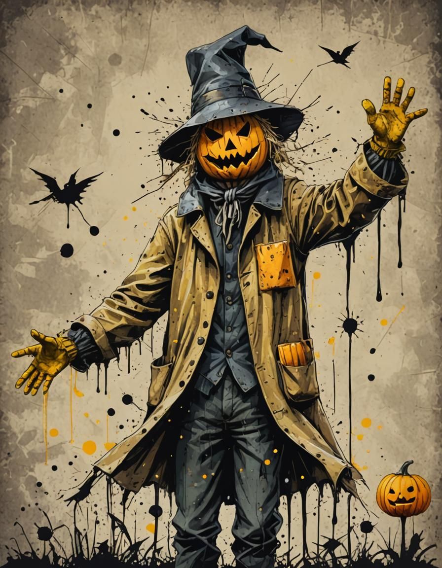 Pumpkinhead Scarecrow Ink Splatter Art