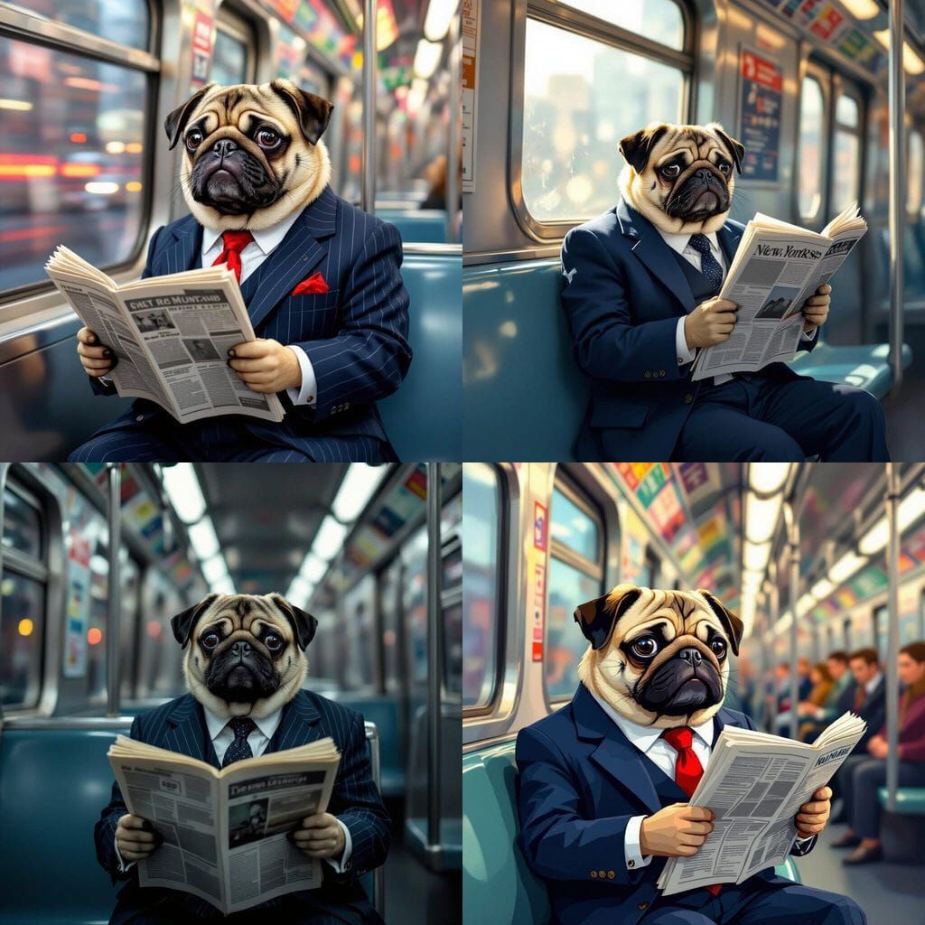 Anxious Pug in Business Suit Rides NYC Subway to Work