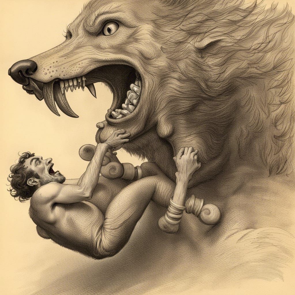 Miniature Man Jumps into Wolf's Mouth