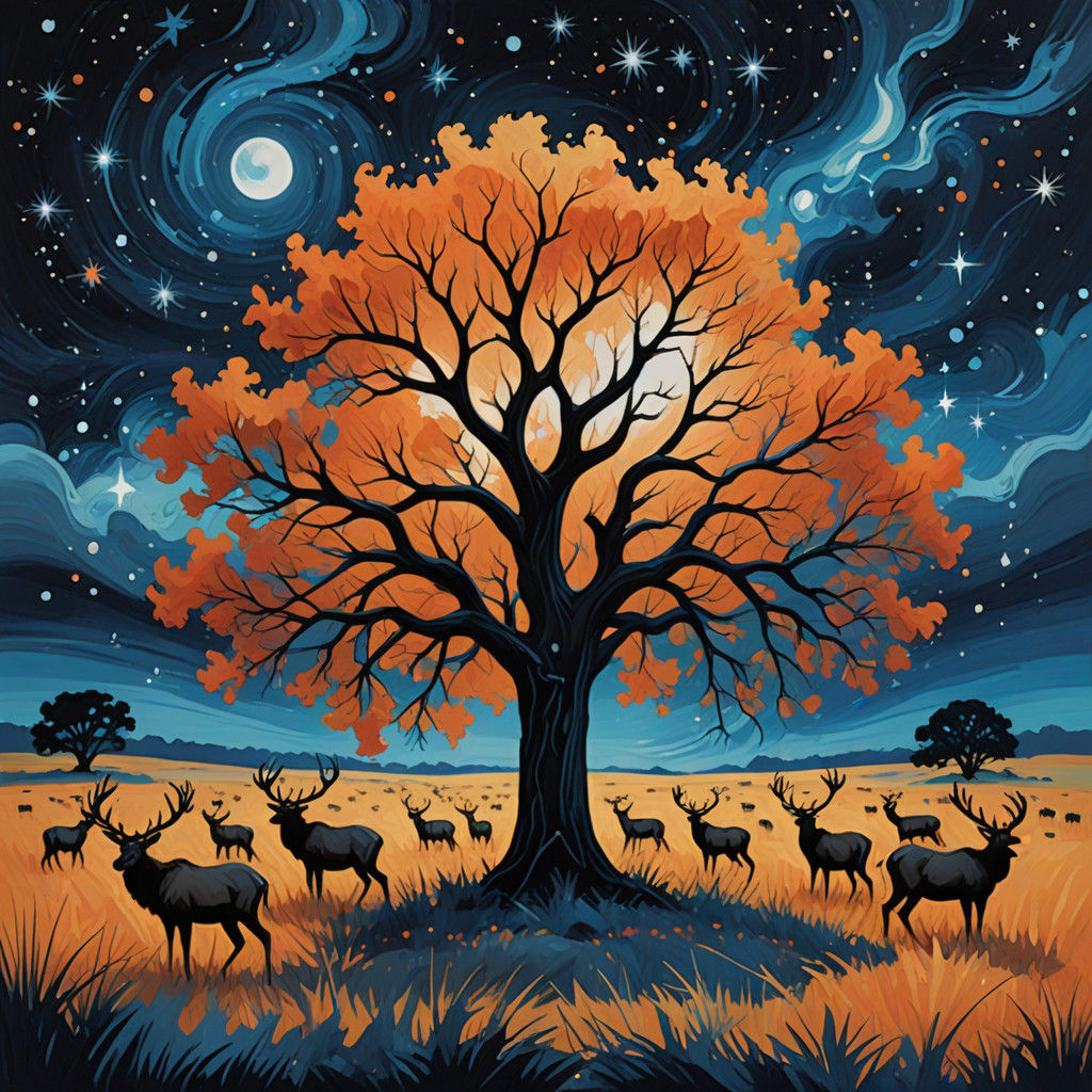 Dreamlike Prairie Scene in Vibrant Brushstrokes