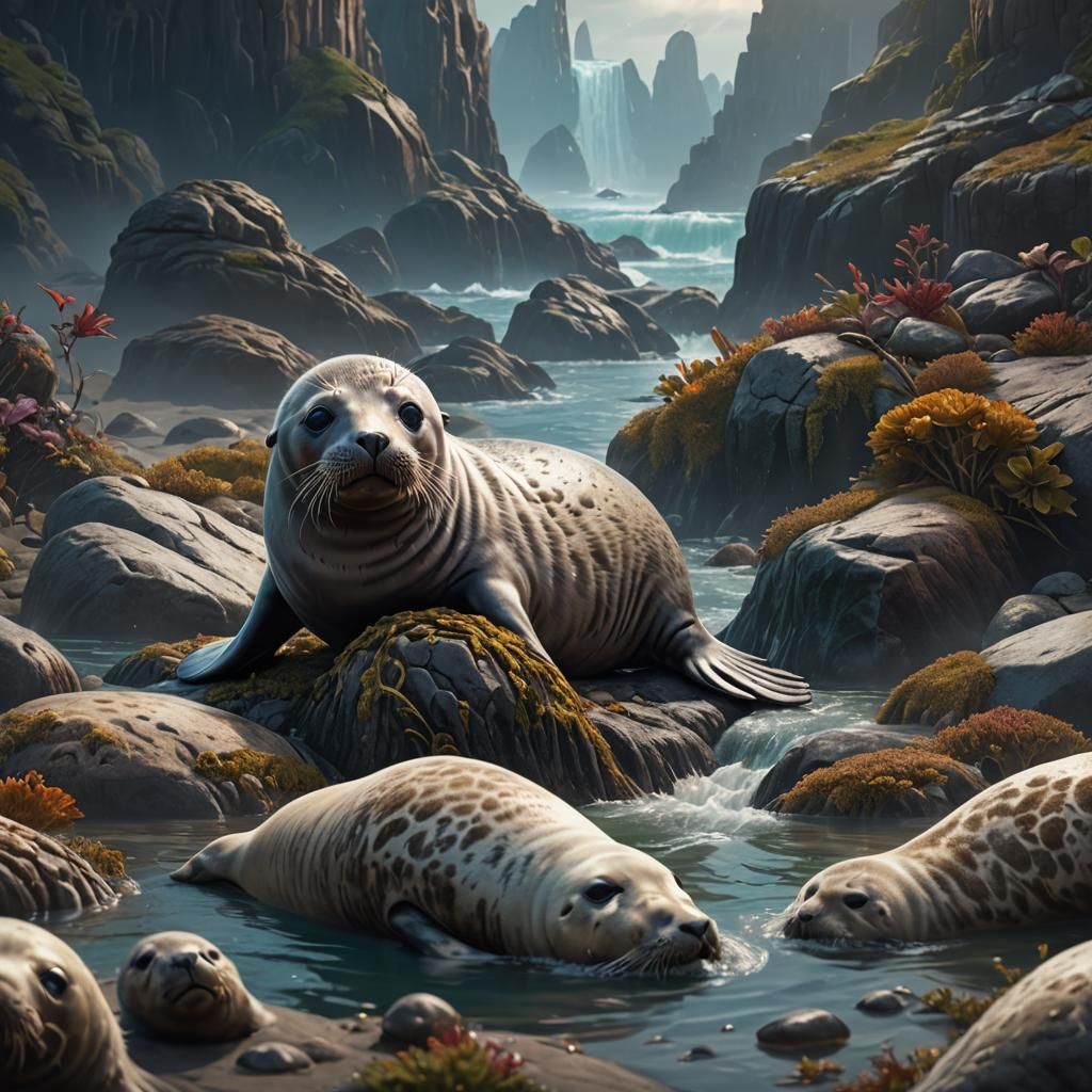 Detailed Matte Painting of a Baby Seal