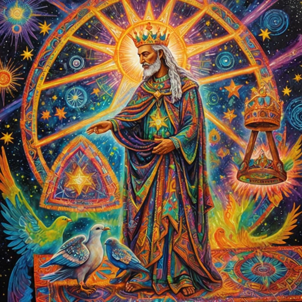 Visionary Man with Dove and Stars: Shamanic Style