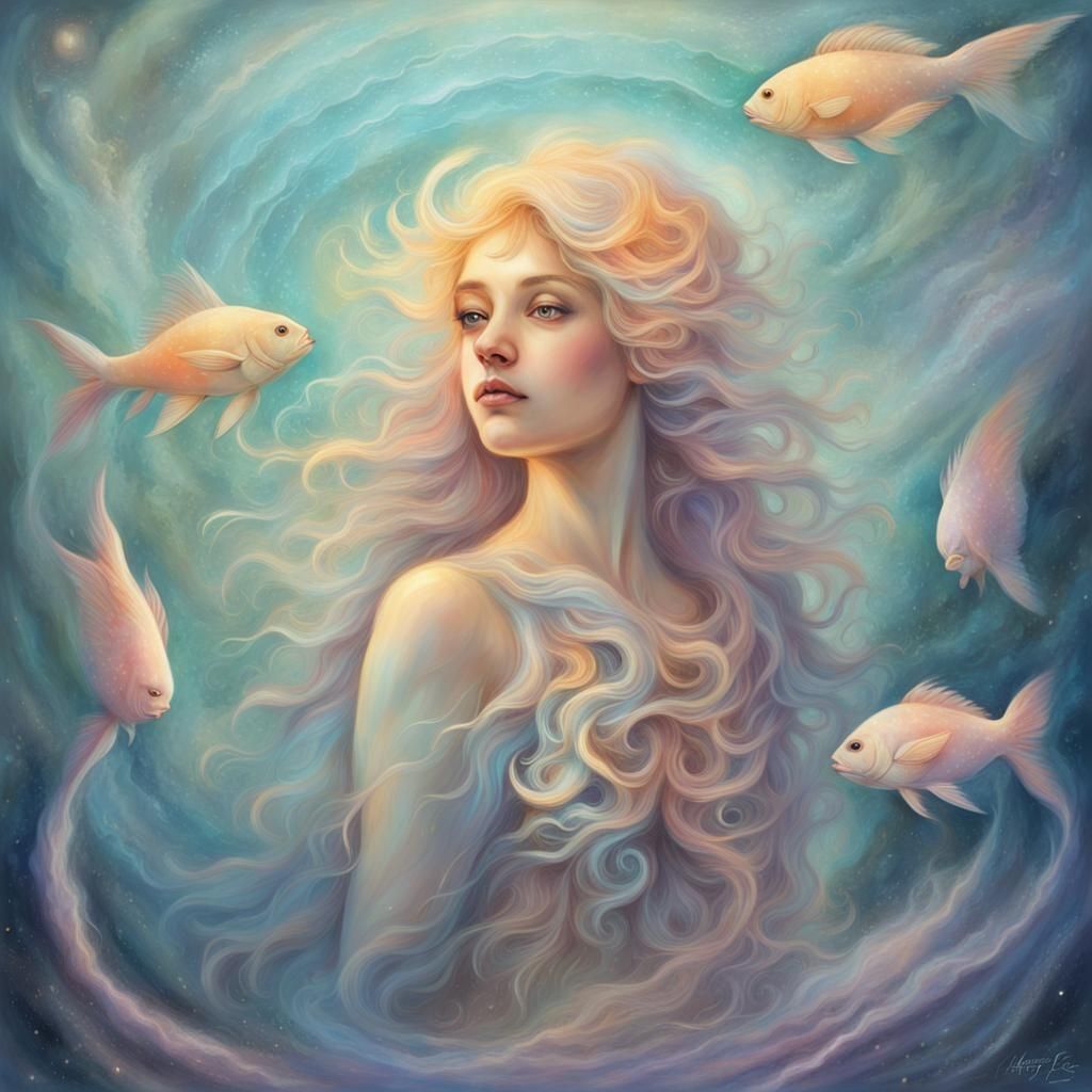 Pisces Astrological Sign in Pastel Fantasy Art