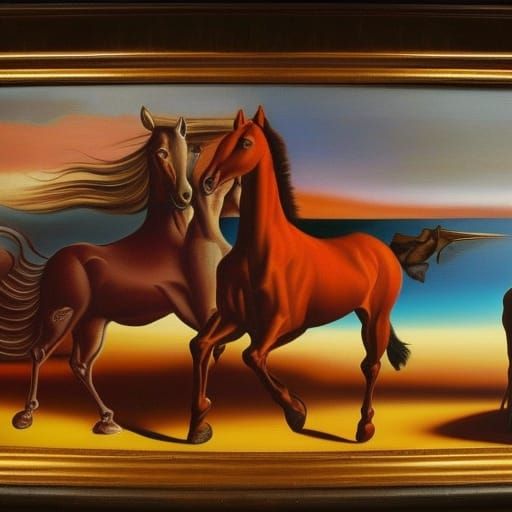 Surreal Horses in Melting Dreamscape: Dali Style