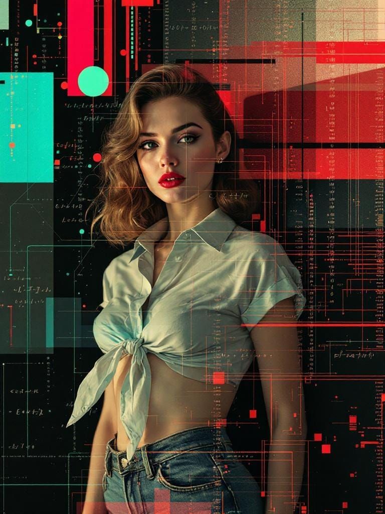 Glitch Art Pin-Up with Fractal Overlays