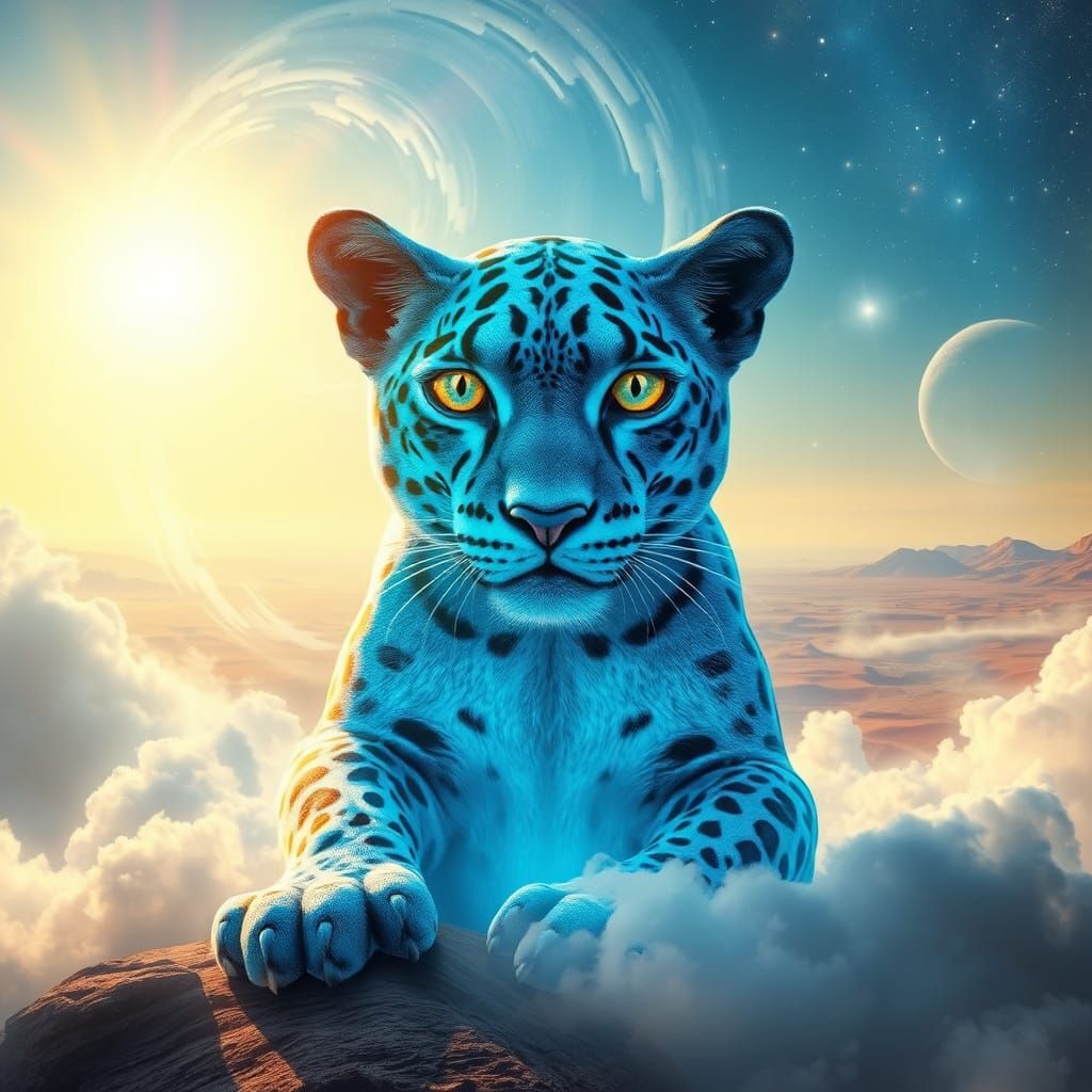 Cosmic Leopard King in Dreamlike Realm