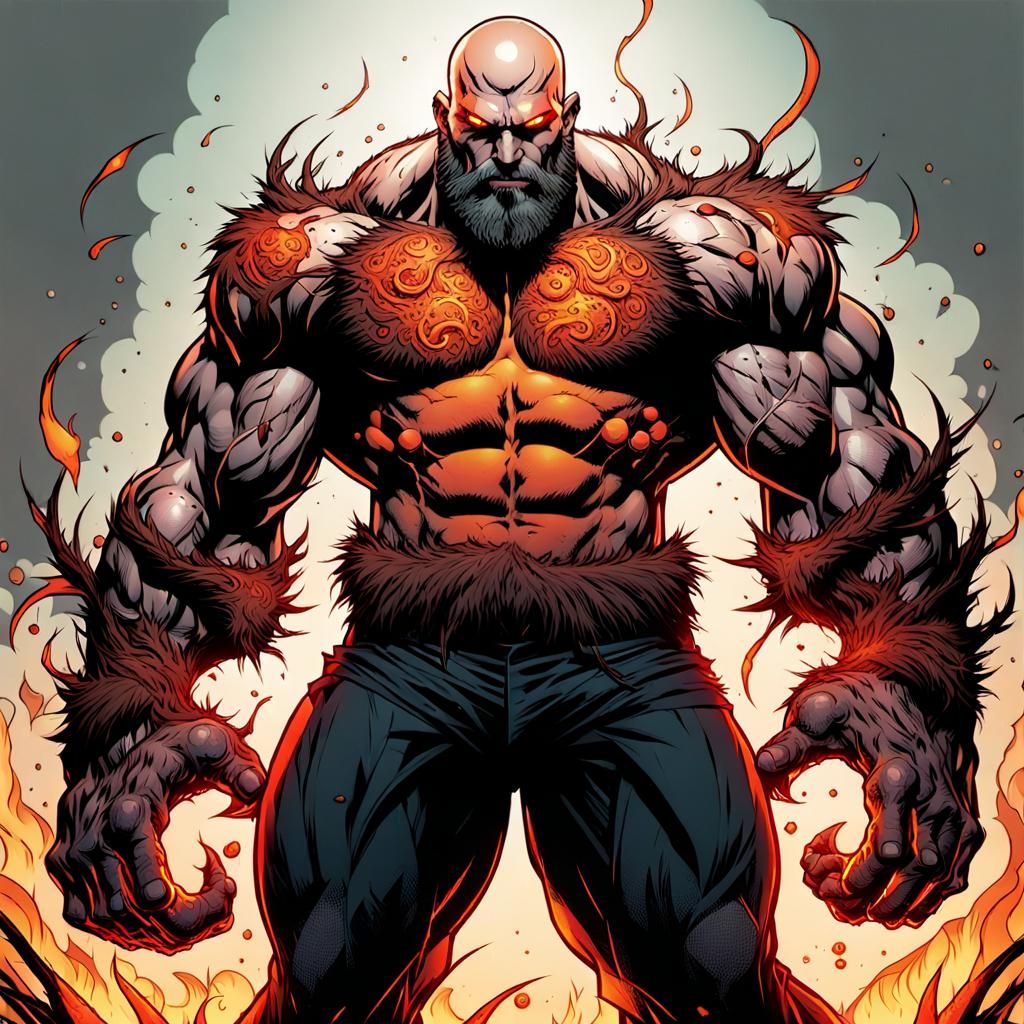 Heroic Muscular Man in Comic-Book Style Illustration