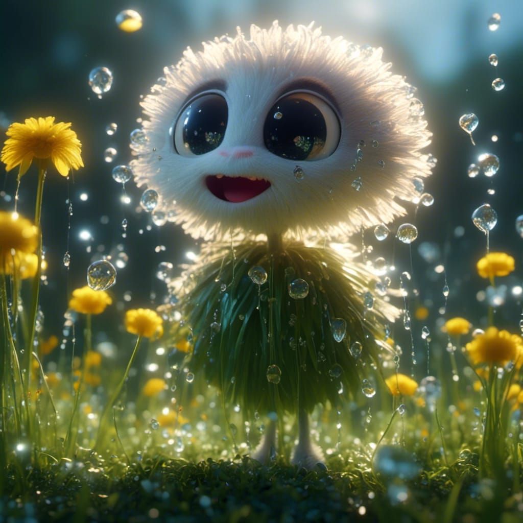 Smiling Dandelion with Big Eyes in Anime Style
