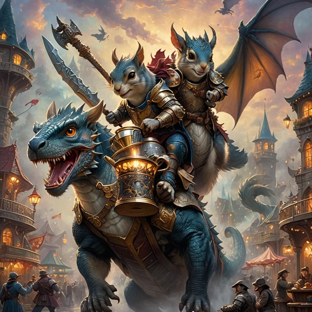 Armored Dragon Ride: Squirrel Warrior in Fantasy Carnival