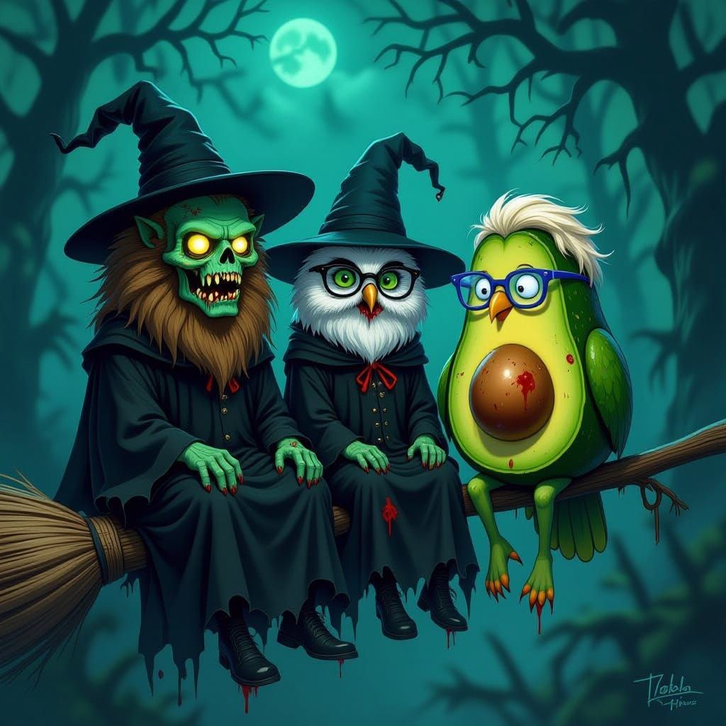 Zombie Creatures on a Witch's Broomstick