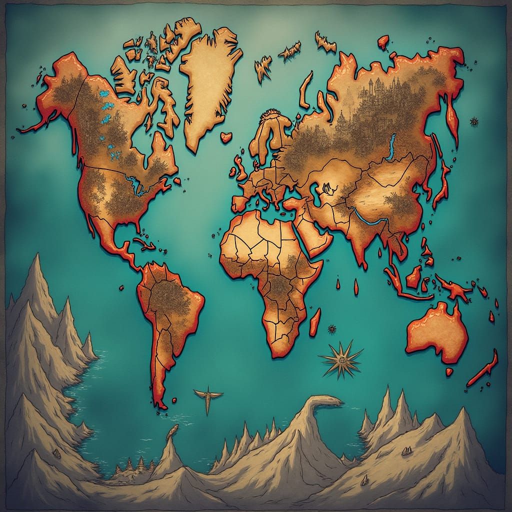Post-Apocalyptic World Map in D&D Style