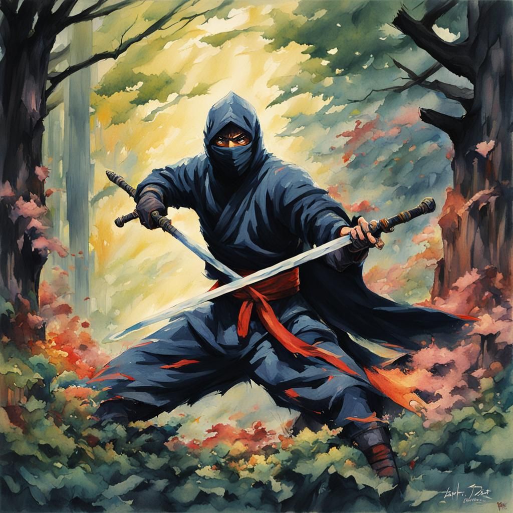 Sinister Ninja Ready with Sword in Anime Style