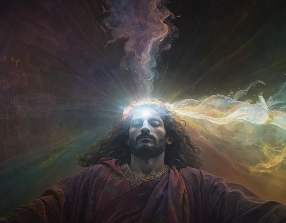 Djinn Jesus Portrait in Rothko-Inspired Surreal Style